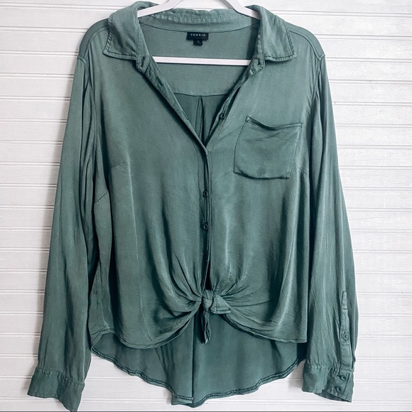 torrid Tops - Torrid Long Sleeve Button Down Tie Knot Blouse Teal Size 0